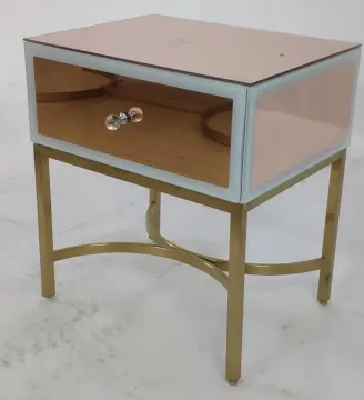 Rose Gold mirror MDF 1 Drawer Bedside
