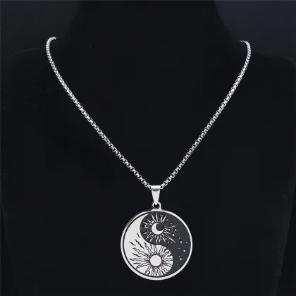 Stainless Steel Yin Yang Tai Chi Necklace - Silver Fashion Jewelry for Men and Women