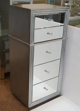 5 Drawer Mirrored MDF Antique Silver Tallboy