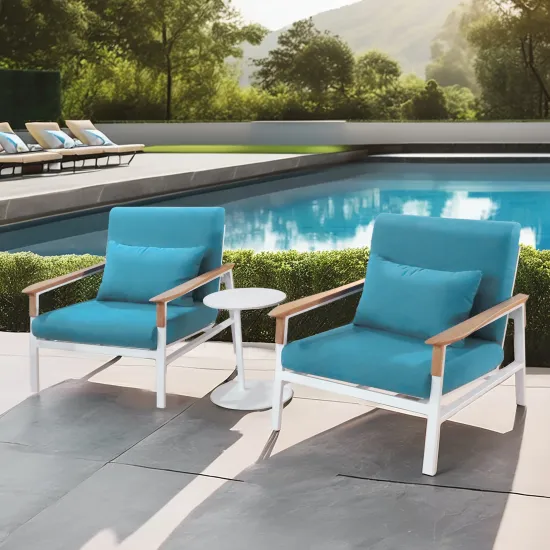 Aluminum Teak Wood Armrest Lounge Chair with Waterproof Cushion
