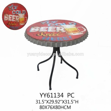 antique big metal beer cap tap round table for bar, coffee shop, garden