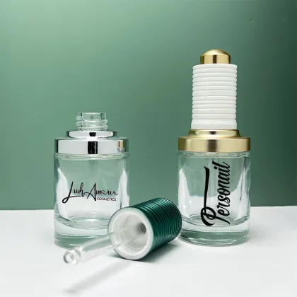 30ml Glass Essence Bottle with Thread Pressure Pump Dropper for Skincare Packaging