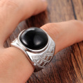 Bague pierre noire en argent 925 pour homme