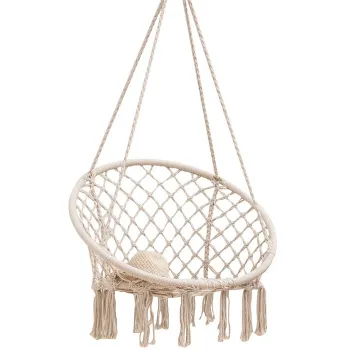 White Cotton Rope Hammock Swing Chair - Macrame Design for Indoor/Outdoor Use, Up to 330 lbs