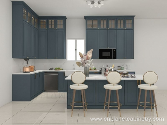 American Standard Blue Solid Wood Shaker Kitchen Cabinet