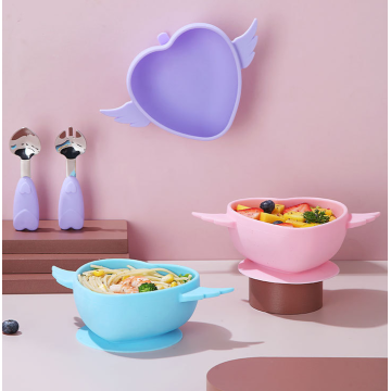 Heart Baby Training Silicone Bowl Spoon Fork Set