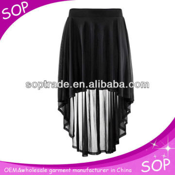 Long back short front chiffon skirt mature black skirt