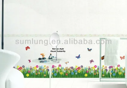 "Korean Style Flower Butterfly" PVC Wall Stickers, Removable Wall Stickers, Can be used as Baseboard 1/3