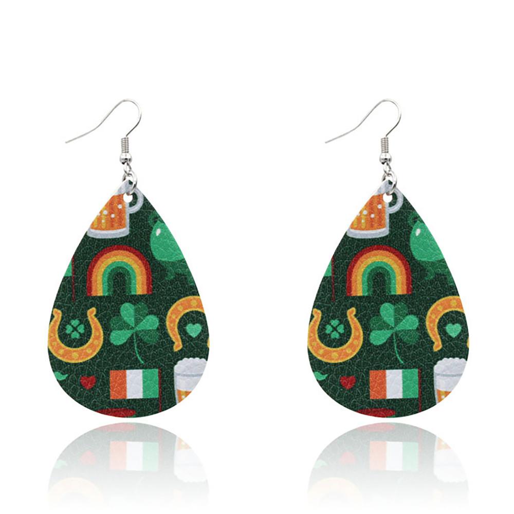 20 pares de pendientes de piel sintética del día de San Patricio, pendientes de trébol irlandés, pendientes colgantes de lágrima de trébol, conjunto para mujer