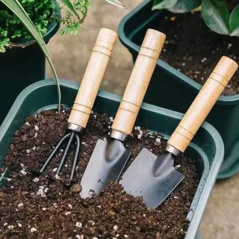 3-Piece Mini Gardening Tools Set with Coarse Wood Handles: Ideal for Planting Flowers and Small Garden Tasks