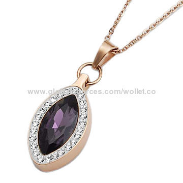 Fashion Crystal Pendant Jewelry, Made of Swarovski and CZ Stone, IP Rose Gold Plating