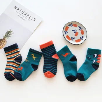 5 Pairs/lot Baby Toddler Boys Socks 100% Cotton Dinosaur Animal Print Cute Socks for Girls Fall Kids Fashion Mid Socks