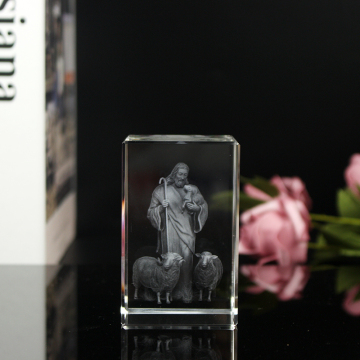 Exquisite 3D Laser Engraved Jesus Crystal Cube - Religious Souvenir Gift