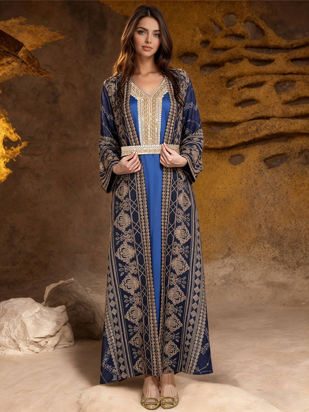 Elegant Embroidered Two Piece Abaya Set Detail