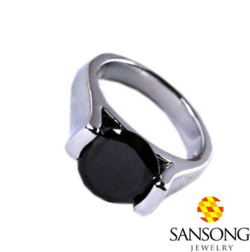 Cincin perak bijoux atas kaca hitam bergaya desain untuk gadis
