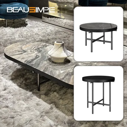 Torii Style Brown Glossy Marble Table