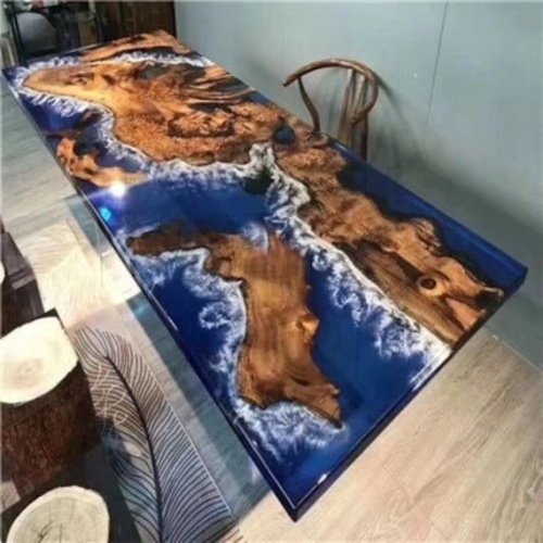 Solid Wood Dining Table Home Furniture Direct Solid Walnut Wood Restaurant Kitchen River Dining Table Epoxy Resin Slab Factory