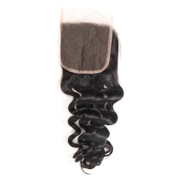 Loose Deep Curly 4X4 Lace Closure Factory Peruvian Hair Lace Closure Medium Brown Lace Closure