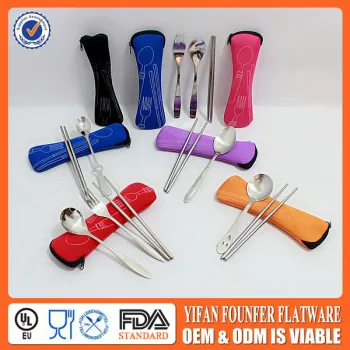 Flat handle stainless steel cutlery portable cutlery set