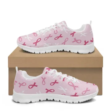 Custom Logo Pink Ribbon Breast Cancer Awareness Running Shoes - Drop Shipping Available