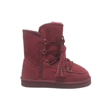 Girls Lace Up Leather Fur Lined Outdoor Boots