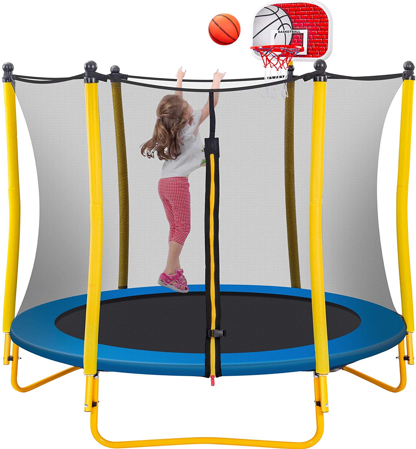 Trampolín para niños con pelota de goma de aro de baloncesto