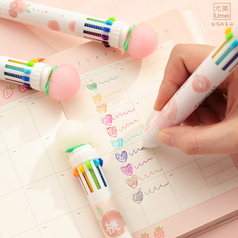 Cute Fresh Pink Peach 10 Colors Ballpoint Pen Kawaii School Office Writing Supplies Gift Stationery for Students Pens