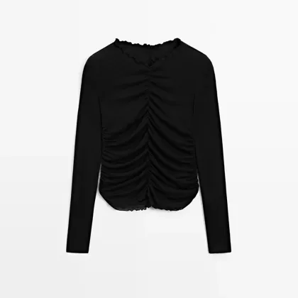 Women's pleated long sleeved T-shirt