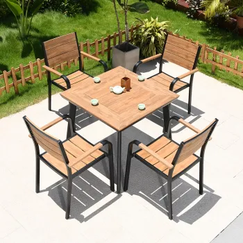 WPC Aluminum Alloy Outdoor Chair and Table Set - 4 Chairs and Table 80cm