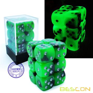 Bescon Two Tone Leuchtwürfel D6 16mm 12er Set SPOOKY ROCKS, 16mm Sechs-seitiger Würfelblock (12)