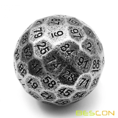 SPYMINNPOO 100 Sided Role Playing Dice, Metal Polyhedral Dice Exquisite  Heavy Stylish Dices for Board Game (Silver)