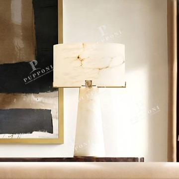 Wholesale Alabaster Modern Table Lamp with Marble Base from Spain for Hotel Decoration