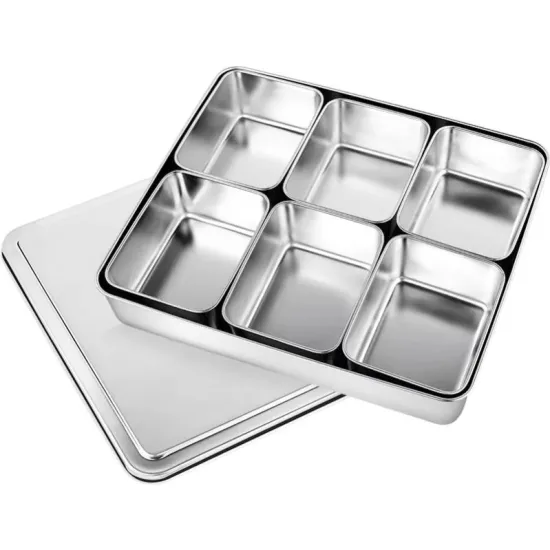 4x6x8 Grid Stainless Steel Kitchen Seasoning and Spice Storage Container with Lid - Perfect for Sugar, Salt, and Other Spices