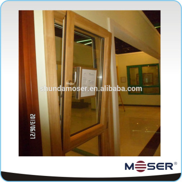 German style wood window with grill design and mosquito net in high quality