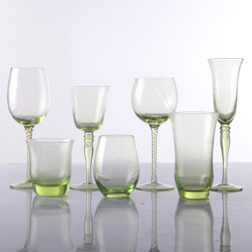 Wholesale Hand Made Green Water Glass Set of 9