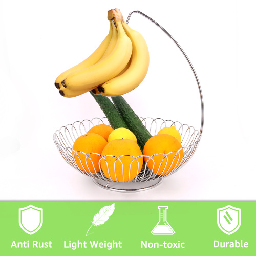Stainless steel fruit bowl stainless hollow fruit basket with fruit basket hanger Factory