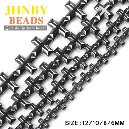 JHNBY Jesus cross Black Hematite beads Natural Stone 6/8/10/12MM High quality Loose beads Jewelry bracelet Making DIY Findings