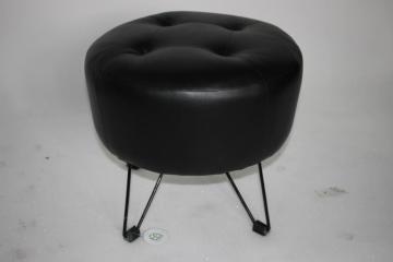 Upholstered PU ottoman with tucked buttons and iron legs