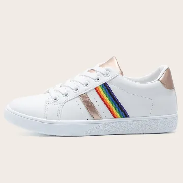 2021 seven color rainbow webbing PU strap shoes