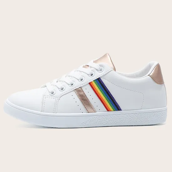 2021 seven color rainbow webbing PU strap shoes