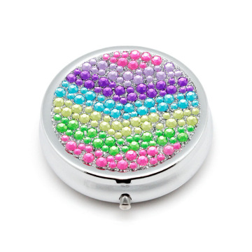 Metal Round Diamond Stone Pill Box Storage Box Promo Gifts