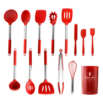 Customizable Silicone Kitchen Utensil Set - 14 Pieces with Stainless Steel Spatula