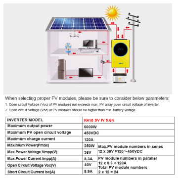 5.6kw Hybrid Grid Tie Solar Inverter WIFI