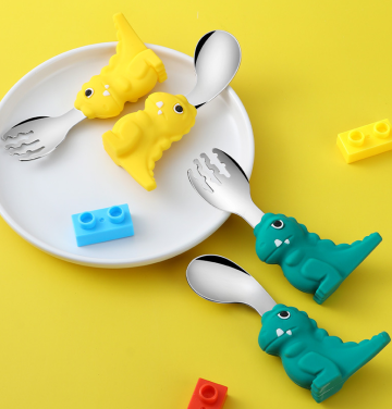 Dinosaur Shaped Silicone Baby Fork And Spoon
