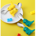 Fork e cucchiaio in silicone a forma di dinosauro