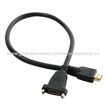 Panel Mount HDMI 1.4 Cable, Male to Female, Supports 480i/480P/720P/1,080i/1,080P Resolution