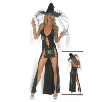 Halloween Costume, Black Widow Gown Costume with Matching Hat, Available in One Size