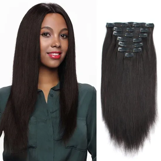 Top selling 100% cuticle aligned virgin human hair extensions clip in hair silk straight double drawn clip in hair extension