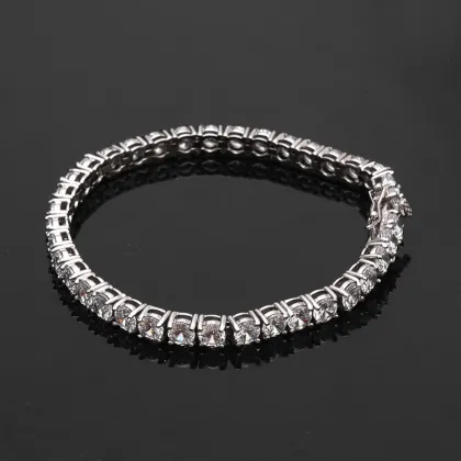 Elegant Square Diamond Tennis Bracelet with Platinum Plated Stainless Steel