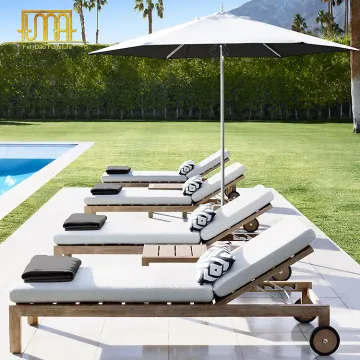 Folding All-Weather Outdoor Teak Chaise Lounges